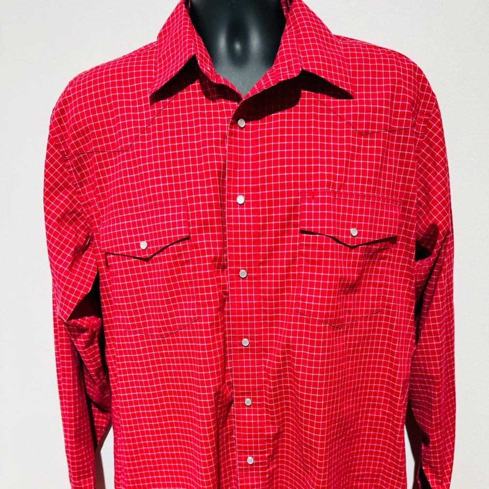Vintage Wrangler Red Plaid Western Pearl Snap Long Sleeve Shirt